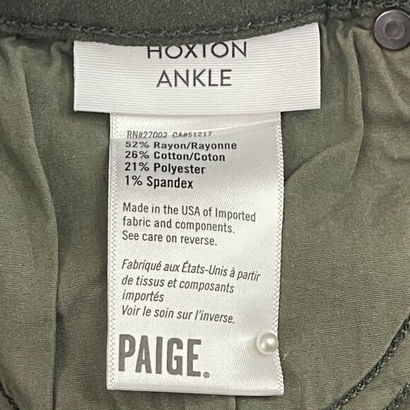 PAIGE Hoxton Ankle Pants Size 27 Green Chive Luxe Coating Slim Fit Stretch - Picture 10 of 14